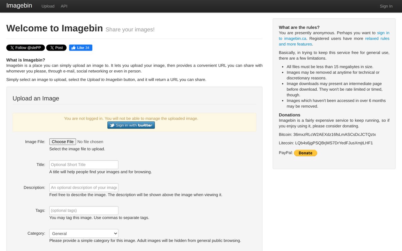Screenshot of Imagebin.ca